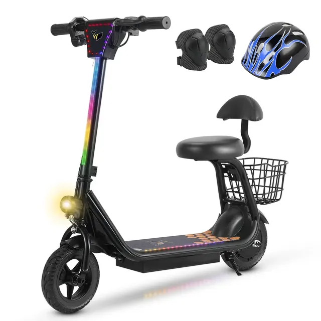 Patinete Elétrico Infantil Honeywhale Jl006 Com Banco, Cesto E Bluetooth Ideal Para Crianças De 6 A 14 Anos Preto