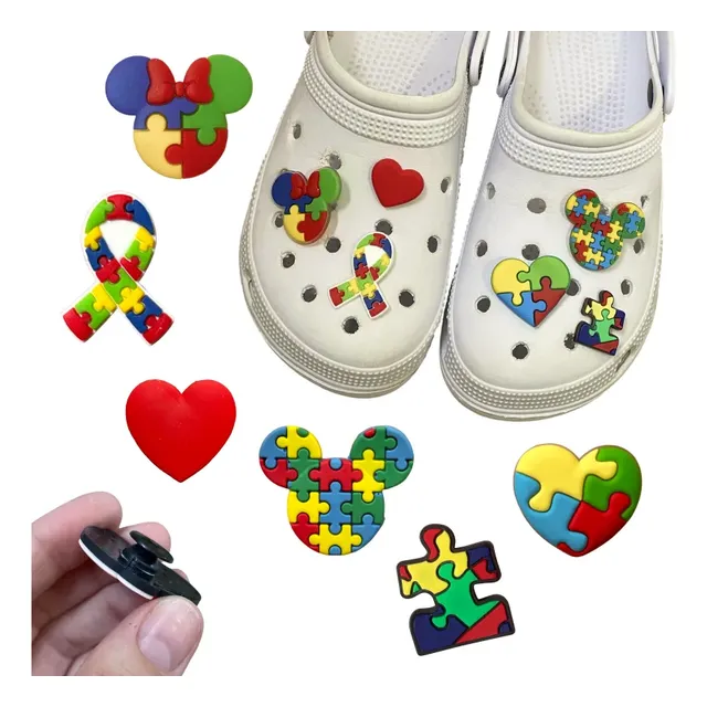 Kit 6 Pins Bottons Emborrachados Para Crocs - Temas Variados Autismo Tea