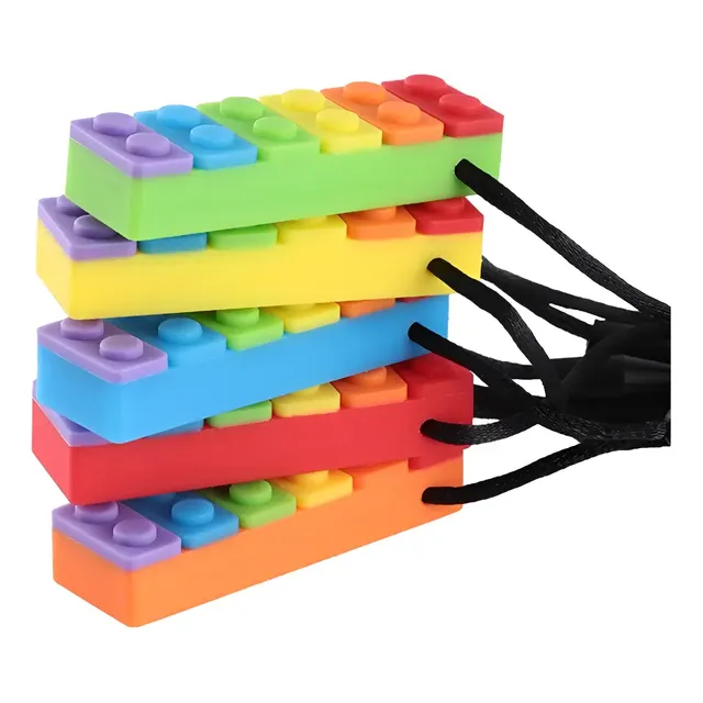 Mordedor Sensorial Autismo, Tdah, Ansiedade Lego Colar Laranja