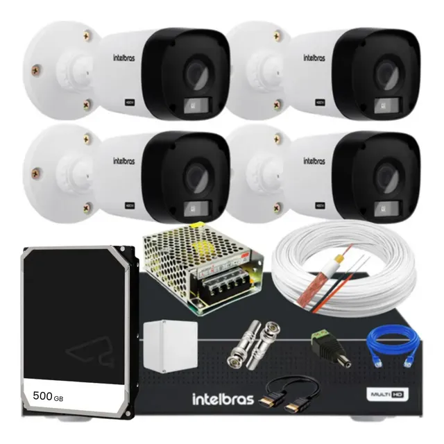 Kit Intelbras 4 Cameras Segurança Residencial Dvr 4ch Com Hd Branco